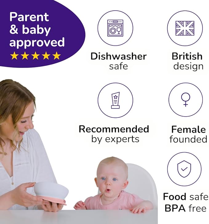 doddl Toddler and Baby Suction Bowl, Ergonomic Toddler Dishes for Self Feeding, 1-3 Year Olds, Dishwasher Safe, BPA Free (Dusky Rose)