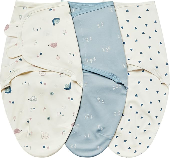 insular Baby Swaddle Wrap, Swaddle Blanket for Newborn and Infant, Adjustable Velcro Swaddling Set for Boy and Girl, Soft Cotton Baby Sleep Sack 3 Pack, Snail&Hedgehog, Medium(3-6 Month)