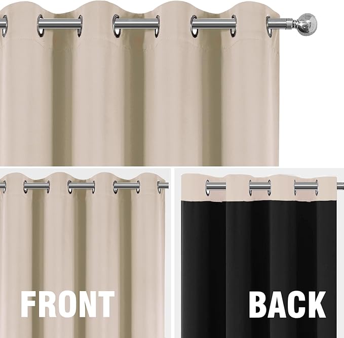 LEMOMO Blackout Curtains Light Beige 52 x 95 Inch Curtains 2 Panels Darkening Thermal Insulated Bedroom Curtains