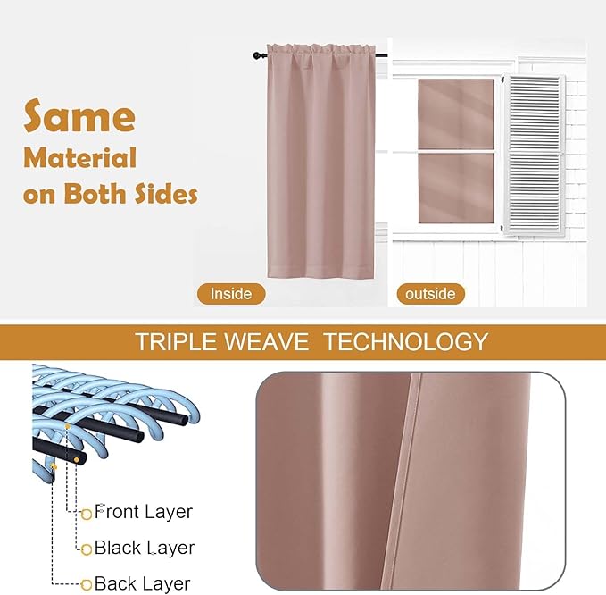 Aiyufeng Blush Blackout Curtains for Bedroom 63 Inch Length 2 Panels Set, Nursery Thermal Insulated Energy Saving Rod Pocket Window Treatment Curtains Blackout Drapes, W40 x L63 Inch, Blush