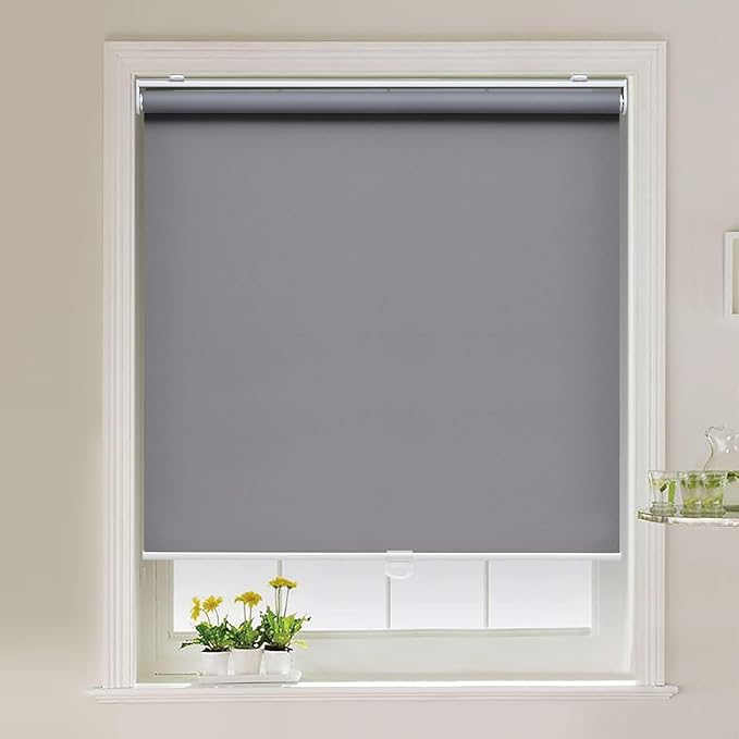AOSKY Cordless Roller Shades Blackout Blinds for Windows Room Darkening Rolled Up Shades with Spring System, UV Protection Window Shades Door Blinds for Home and Office (27.5" W x 72" H, Grey)