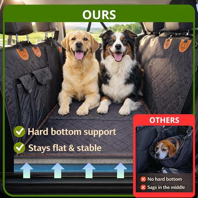 Back Seat Extender for Large Dogs, Dog Car Seat Cover Hard Bottom Holds 400lbs, Waterproof Nonslip Dog Hammock for Car, Large Car Seat Protector for Car, SUV, Truck, Universal Fit