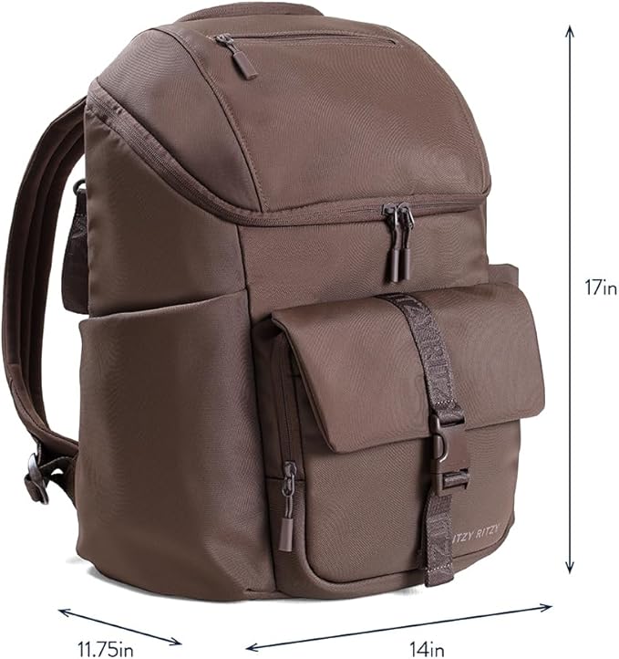 Itzy Ritzy Belong Bucket Backpack – Lightweight Diaper Bag Backpack Featuring 16 Pockets, Bucket Top Opening, Stroller Straps & Changing Pad; Organized and Stylish Everyday Family Backpack (Mocha)