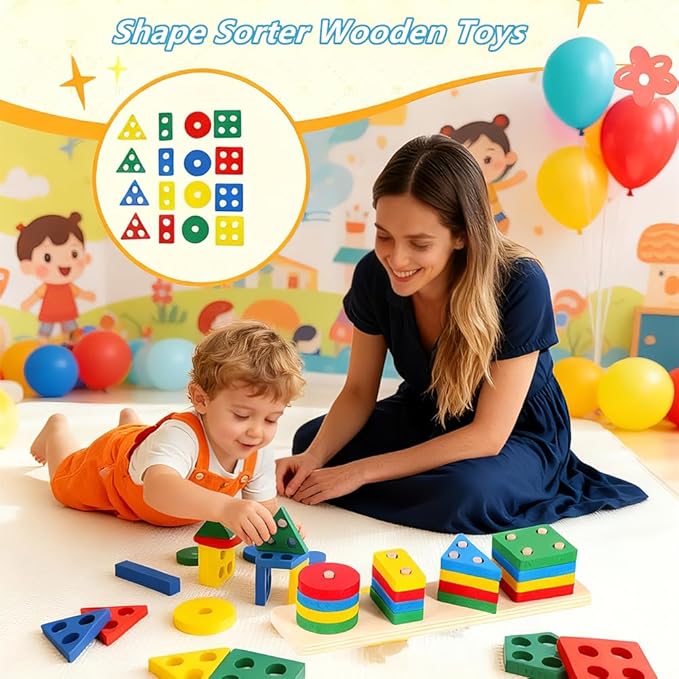 Montessori Baby Toys 6-12-18 Months, Toys for 1 + Year Old, Infant Teething Toy Stacking Building Blocks Shape Sorter, Spinner and More. Sorting Sensory Educational Learning Gift for Toddlers 1-3