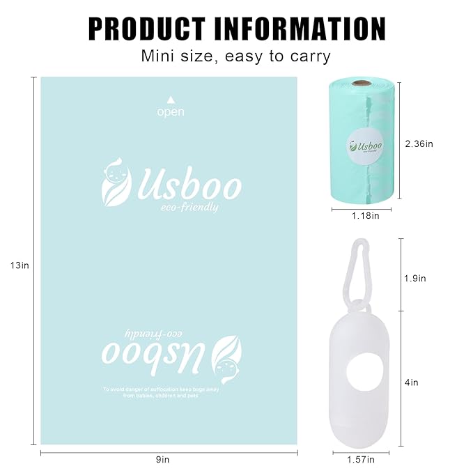 USBOO Diaper Bags Disposable for Baby - 20 Refill Rolls (300 Pack) Diaper Trash Bags with Dispenser, Diaper Bag Accessory, Fresh Powder Scent