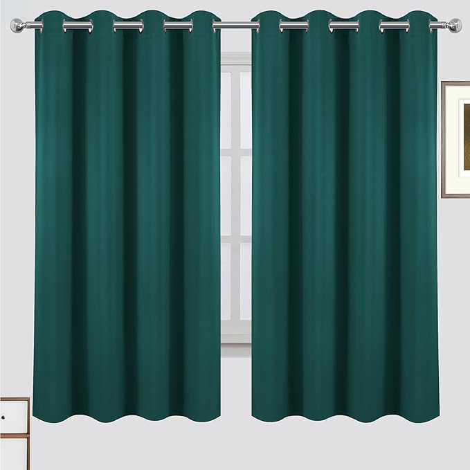 LEMOMO 100% Blackout Curtains 52 x 63 Inch Sea Teal Curtains 2 Panels Darkening Thermal Insulated Bedroom Curtains