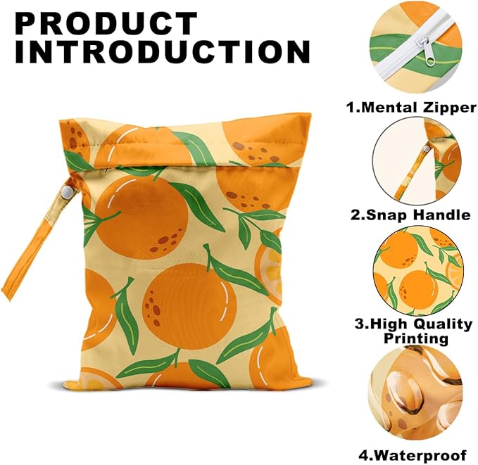 2Pcs Summer Fruits Wet Bags 12x10 Inch, Strawberry Orange Waterproof Travel Laundry Bags, Reusable Wet Dry Bag for Swimsuit Beach Diapers Dirty Yoga Gym Clothes, Travel Gifts for Women Friend