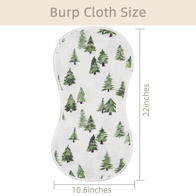LifeTree Muslin Baby Burp Cloths - Soft 2 Pack Viscose from Bamboo Cotton Large 22'' by 10'' Absorbent Milk Spit Up Rags - Burping Cloths for Newborn, Girls Boys, Woodland Animals & Pine Tree