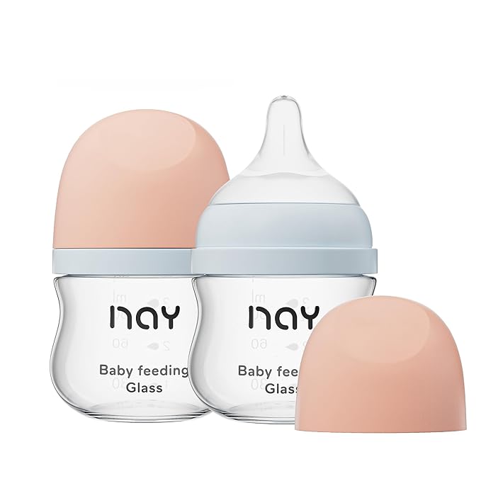 yanyoyo Natural Glass Baby Bottle Wide Neck, Newborn Anti-Colic Baby Bottle, Clear, 3oz(Pack of 2), Includes 2Pcs Slow Flow Nipple(SS), 0 Months+