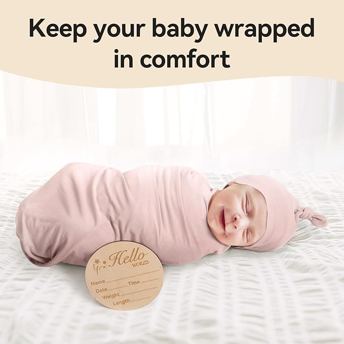 Rayon Made from Bamboo Baby Swaddle Blanket,2 Pack Soft & Breathable Receiving Blankets for Infant Newborn, Swaddle Wrap for Babies Girl and Boy, 47 x 47 Inch, (Blush & Oat)