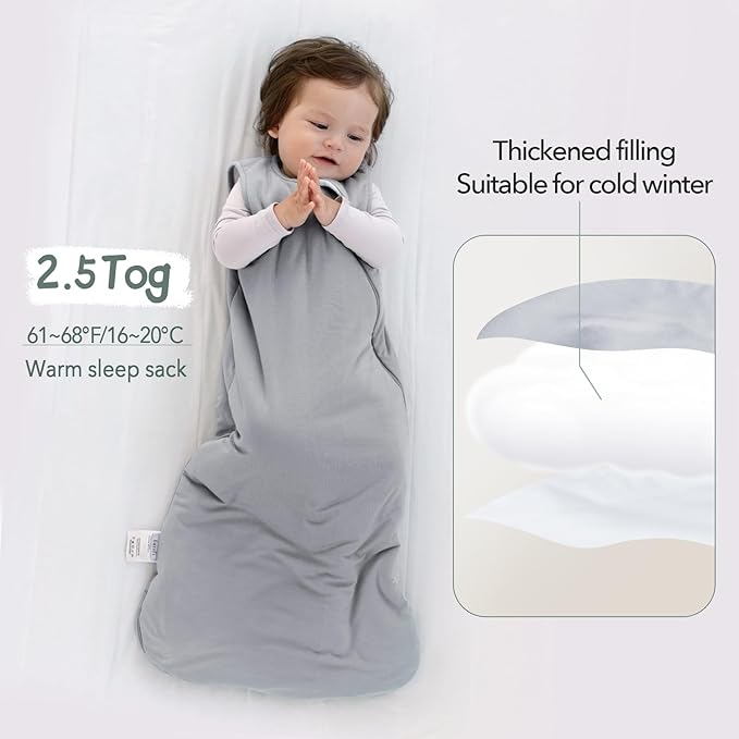 EasyFi Rayon Made from Bamboo Sleep Sack 6-12 Months 2.5 Tog Winter Supersoft Toddler Sleep Sack for Unisex Girl Boy Thick Warm Baby Sleeping Bag 2-Way Zipper Baby Wearable Blanket
