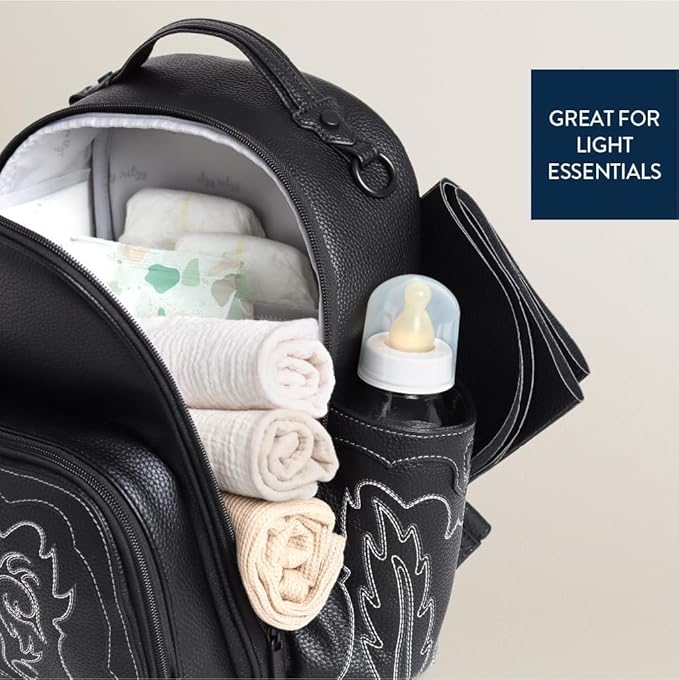 Itzy Ritzy Mini Diaper Bag Backpack – Chic, Compact Mini Plus Backpack with Changing Pad, 10 Pockets (6 Internal, 4 External), Grab-Top Handle & Rubber Feet (Outlaw)