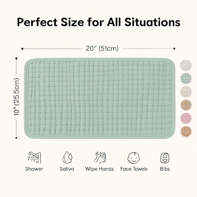 Comforista Burp Cloths 6 Pack, 20"x10" Large Size Muslin Fabric, Breathable & Lightweight, Soft & Gentle Burp Cloths Baby Girl & Boy, Machine Washable, Newborn Essentials Must Haves, Green & Beige