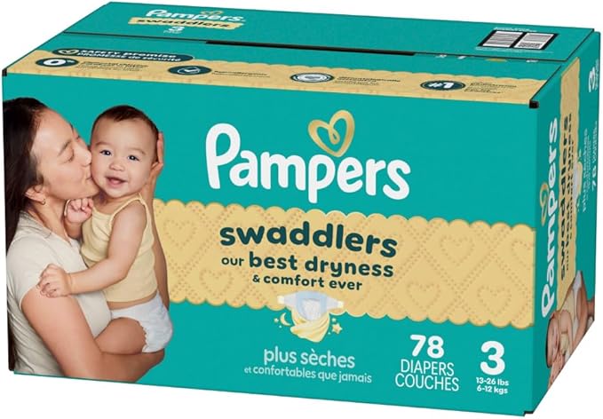 Pampers Swaddlers Diapers, Size 3 (13-26 lbs), 78 Count, Absorbent, Keeps Baby Dry and Comfortable, Skin Safe Disposable Baby Diaper