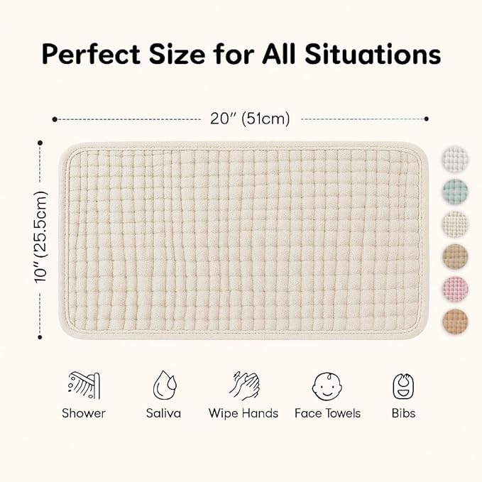 Comforista Burp Cloths 6 Pack, 20"x10" Large Size Muslin Fabric, Breathable & Lightweight, Soft & Gentle Burp Cloths Baby Girl & Boy, Machine Washable, Newborn Essentials Must Haves, Green & Beige