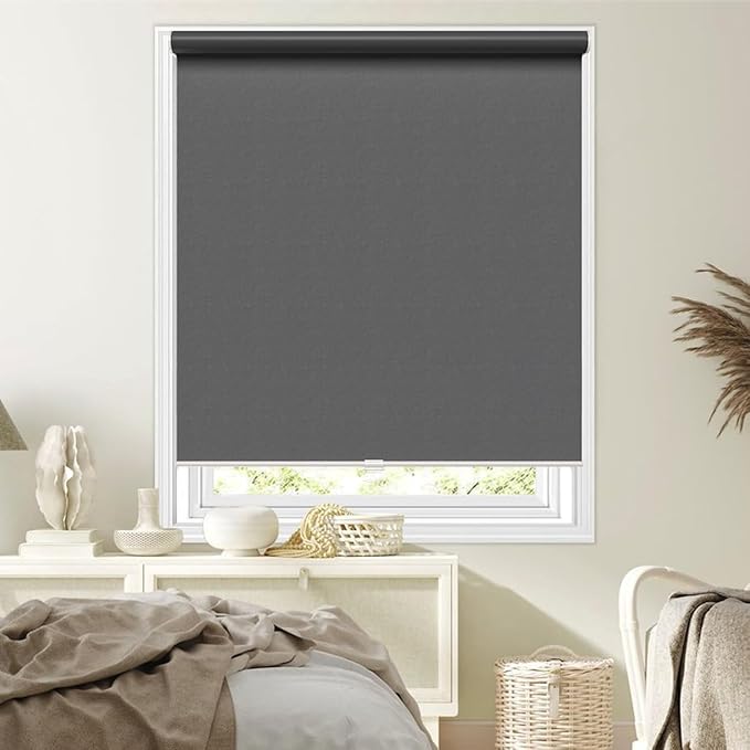 Cordless Roller Shades Blackout Blinds for Windows Room Darkening Rolled Up Shades with Spring System, UV Protection Window Shades Door Blinds for Home and Office (Grey, 36" W x 72" H)