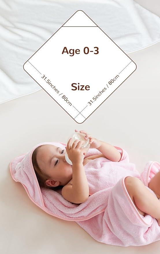 Baby Bath Towel,2 Pack Hooded Babie Towels for Newborn,Infant,Toddler,Ultra Absorbent Soft (White Bear+Pink cat)