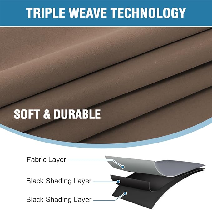 H.VERSAILTEX 100% Blackout Curtains for Bedroom with Black Liner Full Room Darkening Curtain 96 Inch Long Thermal Insulated Back Tab/Rod Pocket Window Drapes for Living Room, 2 Panels, Macchiato