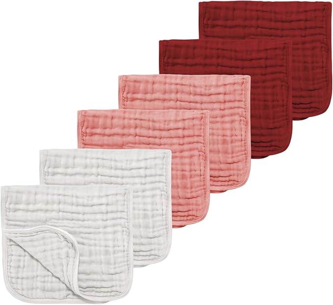 TDHD Muslin Solid Burp Cloths 100% Cotton Large 18''x10'' Extra Soft and Absorbent Multifunctional 6 Pack Baby Burping Cloth for Unisex Boys Girls (Pink Series)