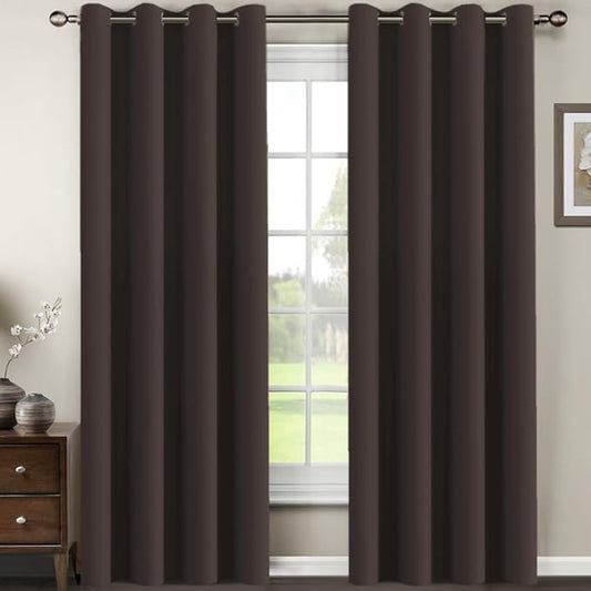 H.VERSAILTEX Premium Blackout Curtains for Living Room 84 Inches Length, Blackout Curtains for Bedroom Curtains & Drapes Thermal Insulated Drapes - Chocolate Brown, 1 Panel, 52" W x 84" L