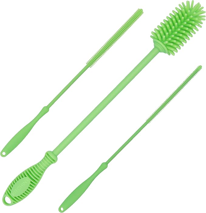 Kitchiny 12.5" Silicone Bottle Brush & Straw Cleaner Brush Set | Water Bottle Cleaner for Hydro Flasks, Tumblers, Glassware, Vases and Narrow Neck Containers