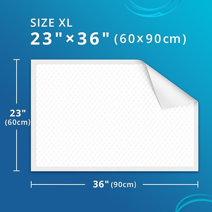 WhyWorry Extra Large Disposable Bed Pads 23" x 36", Super Absorbent Leakproof Incontinence Underpads for Surface Protection, Quilted Chucks Pee Pads for Adults and Babies, 100 Count (2 Packs of 50)
