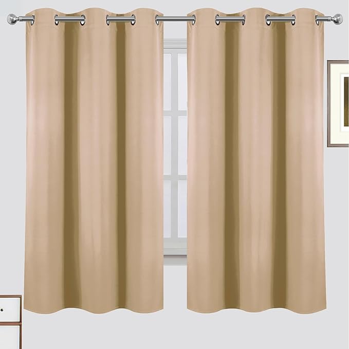 LEMOMO Blackout Curtains 42 x 63 Inch Beige Curtains 2 Panels Darkening Thermal Insulated Bedroom Curtains