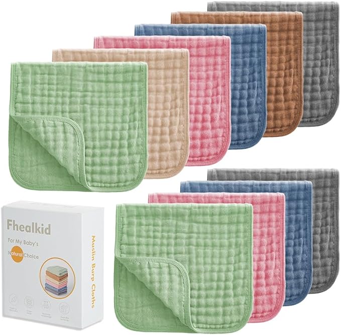 Muslin Burp Cloths Sets Newborn Baby Boy Essentials Must Haves 100% Cotton 10 Pack 22" X 10",6-Layer Baby Bibs & Burp Cloths for Baby Drool and Messes - Soft, Safe & Gentle for Boys & Girls Multi