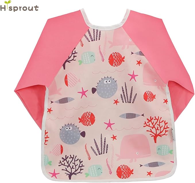 Hi Sprout Infant Toddler Baby Waterproof Sleeved Bib, Bib with Sleeves&Pocket, 6-24 Months