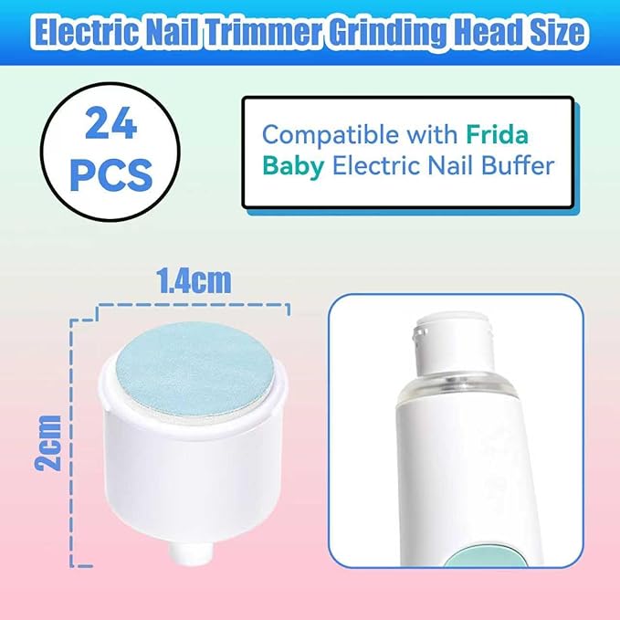 Replacement Pads Compatible with Frida Baby Electric Nail Buffer, 24 Pieces Baby Nail Trimmer Pads Grinding Heads Suits to Newborn and Adults