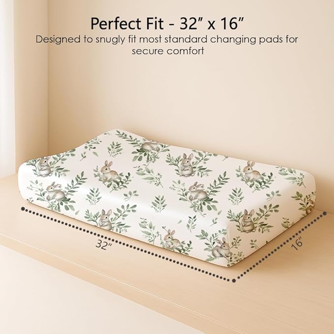 Changing Pad Cover for Baby Boys Girls 2 Pack, Fits Standard 32”×16” Changing Table Pads, Silky Breathable Stretch Knit, Machine Washable (Bunny Meadow)