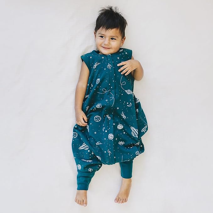 Woolino 4 Season Baby Sleep Bag or Sack with feet, Australian Merino Wool and Organic Cotton, 6-18m, Space (Glow In The Dark)