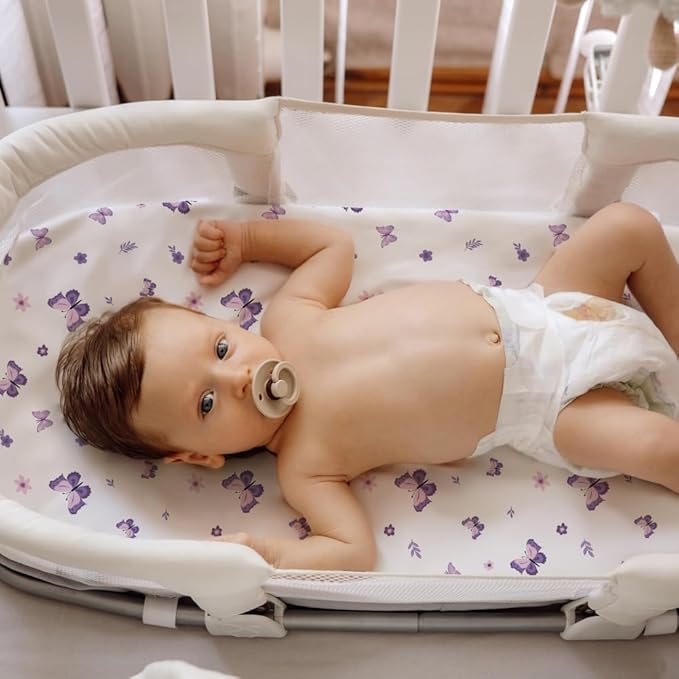 4 Pack Butterfly Baby Crib Sheets for Baby Girls Purple Crib Fitted Sheets for Standard Size Crib and Toddler Mattress Soft and Breathable (Bassinet)