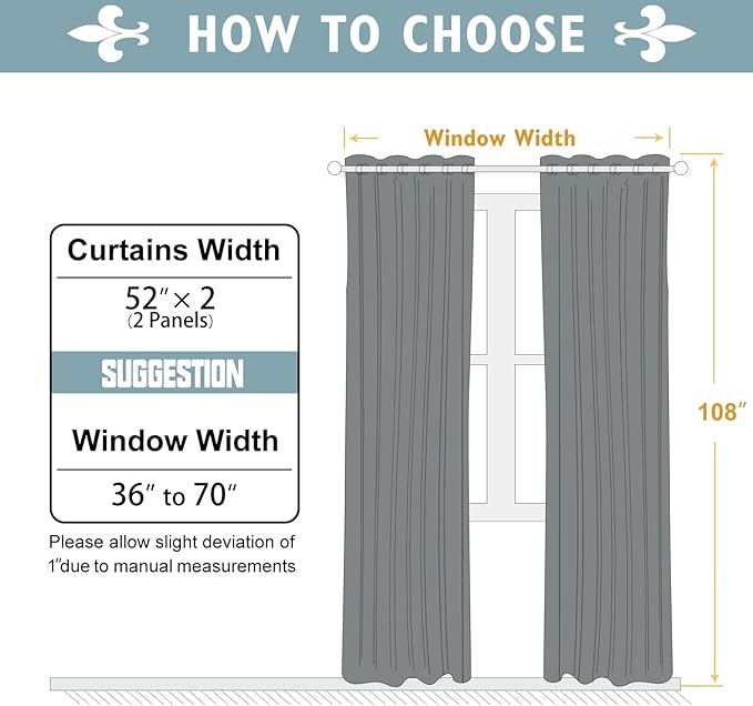 ChrisDowa Blackout Curtains 108 Inches Long 2 Panels Set for Living Room, Grommet Thermal Insulated Room Darkening Curtains for Bedroom (Light Grey, 52 x 108 Inch)