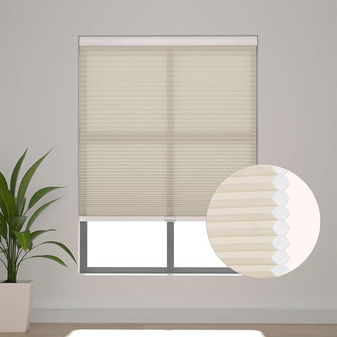 Changshade Cordless Light Filtering Shades Cellular Blinds for Indoor Windows Doors, Honeycomb Pull Down 1.5" Cell for Bedroom, Bathroom, Nursey, Beige, Shade Size 31.5 Inch Width, 72 Inch Height