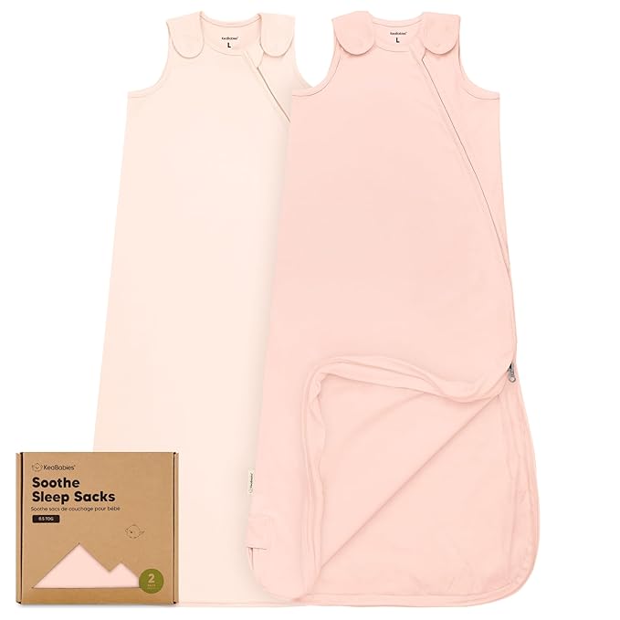 2-Pack Organic Baby Sleep Sacks, 100% Cotton - Soft & Breathable 0.5TOG Baby Wearable Blanket, Toddler Sleeping Sack 18-24 Months, Easy to Wear Transitional Swaddles for Newborns (Mist Rose, L)