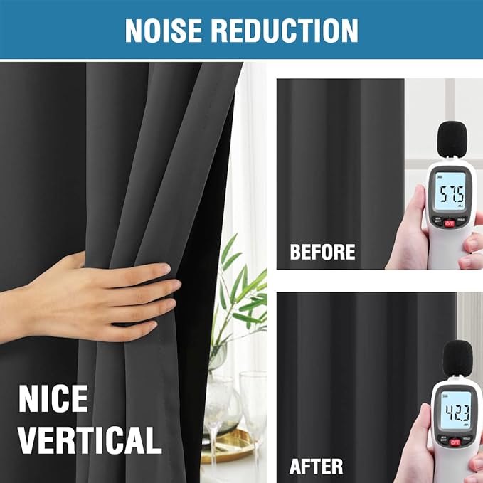 H.VERSAILTEX 100% Blackout Curtains for Bedroom with Black Liner Full Room Darkening Curtains 96 Inch Long Thermal Insulated Back Tab/Rod Pocket Window Drapes for Living Room, 2 Panels, Charcoal Grey