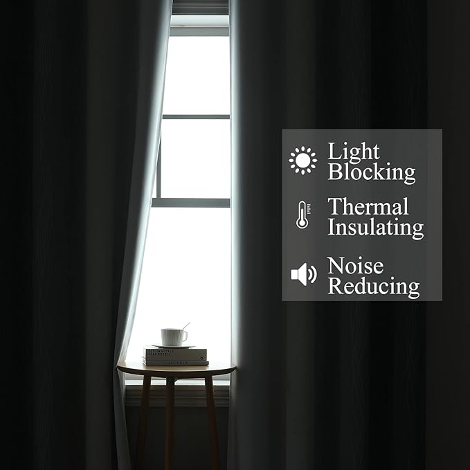 Estelar Textiler Full Room Darkening Greyish White and Grey Blackout Curtains for Living Room, Ombre Thermal Insulated Full Light Blocking Grommet Gray Blackout Drapes for Bedroom, 42Wx72L, 2 Panels