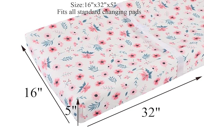 Tontukatu Changing Pad Cover Set 3 Pack Jersey Knit Ultra Soft for Baby Boys Girls Floral/Grey Rabbit/Pink