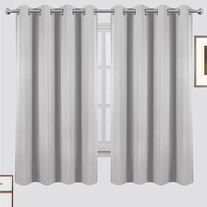 LEMOMO Blackout Curtains 52 x 63 Inch Light Grey Curtains 2 Panels Darkening Thermal Insulated Bedroom Curtains
