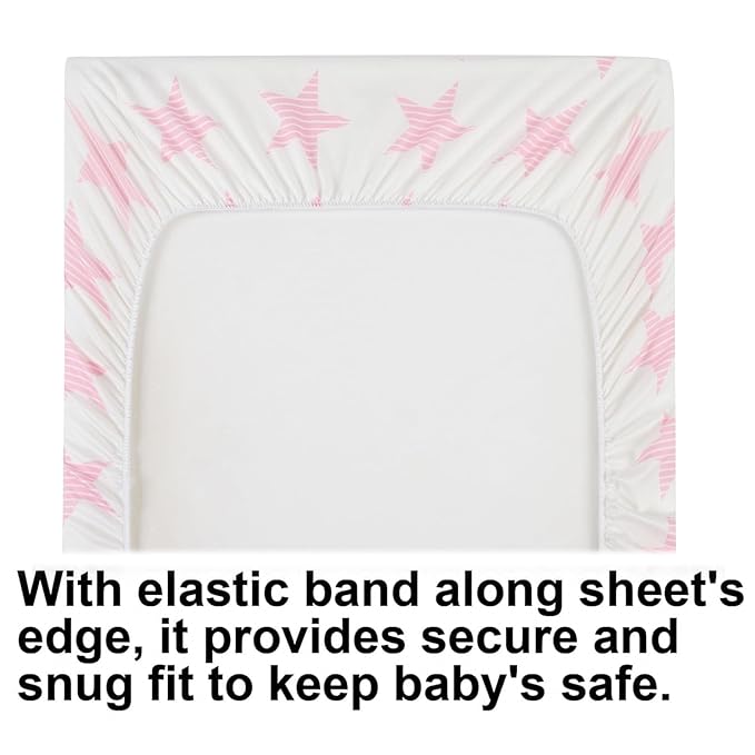 Onacosht Pink Bassinet Fitted Sheets 3 Pack for Baby Girl, Stretchy Soft Knitted Baby Sheet Set Universal for Oval Rectangle and Hourglass Bassinet Mattress, Arrow Star Stripe Printing