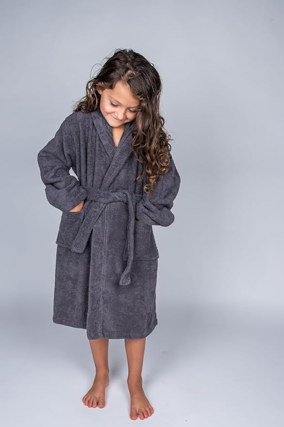BAGNO MILANO Kids Organic Turkish Cotton Hooded Beach Cover-Up Towel, GOTS Certified, for Boys and Girls (Grey, 9-12 Years)