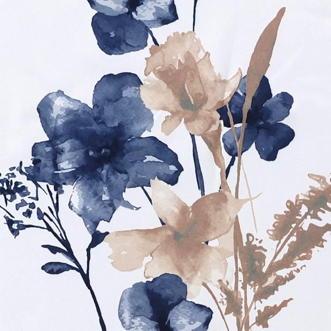 H.VERSAILTEX 100% Blackout Curtains 63 inch Length 2 Panels Set Cattleya Floral Printed Drapes Leah Floral Thermal Curtains for Bedroom with Black Liner Sound Proof Curtains, Navy and Taupe