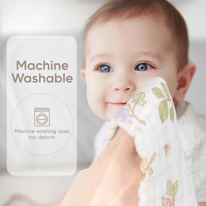 Maliton Muslin Baby Burp Cloths 20" x 10" - Large, 6-Layer, Ultra Absorbent 100% Cotton for Baby Drool & Messes, Soft, Pack of 6, Safe & Gentle Baby Rags for Boys & Girls - Floral