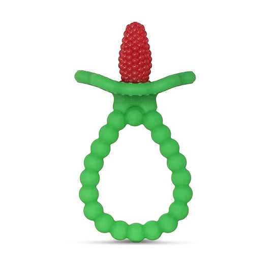 RaZbaby RaZberry Plus Baby Teether – Easy-to-Hold Toy for Front & Back Teething Relief, BerryBumps Texture for Sensory Development, Soothes Sore Gums, BPA-Free, Great Gift for Babies 3M+ – Red