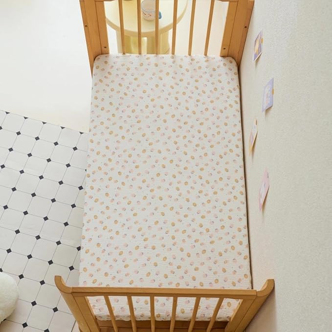 Muslin Crib Sheets for Girl Boy, 100% Cotton Neutral Baby Crib Sheets Fitted for Standard Crib Mattress, Soft and Breathable - 28"x 52", 2 Pack (Strawberry, Cream)