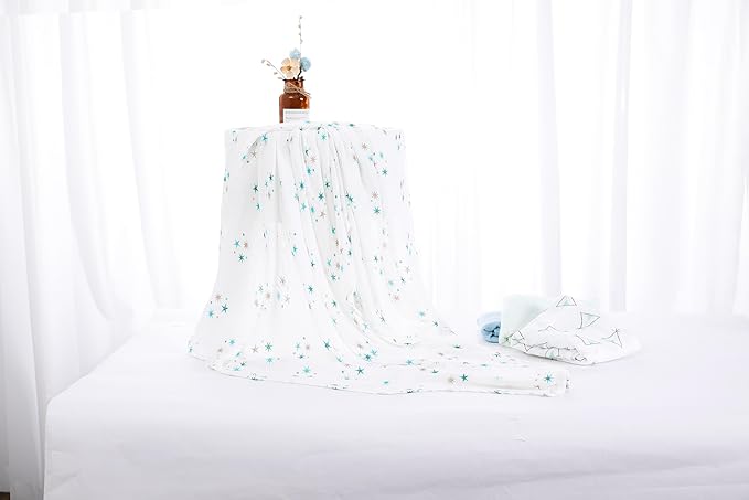 Muslin Swaddle Blankets for Baby Boys and Girls, 4-Pack Breathable and Skin-Friendly Receiving Blanket Wrap, Baby Essentials, Registry & Gift, 47 x 47 inches (Blue Sky)