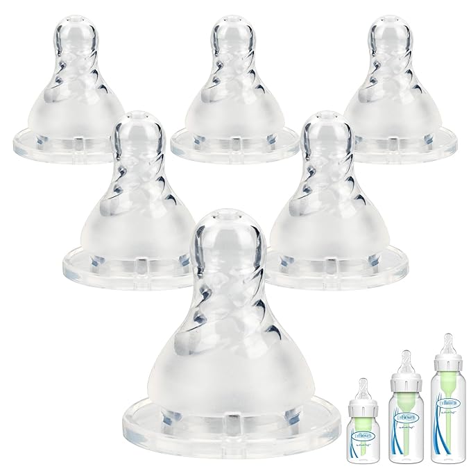 Silicone Nipple for Dr. Brown's Narrow Baby Bottle & Glass Bottles,Level 1 Nipples, Slow Flow, 1m+, 6 Count