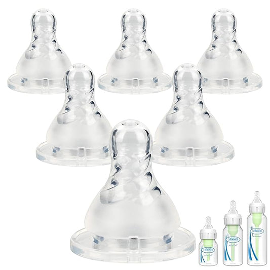 Silicone Nipple for Dr. Brown's Narrow Baby Bottle & Glass Bottles,Level 1 Nipples, Slow Flow, 1m+, 6 Count
