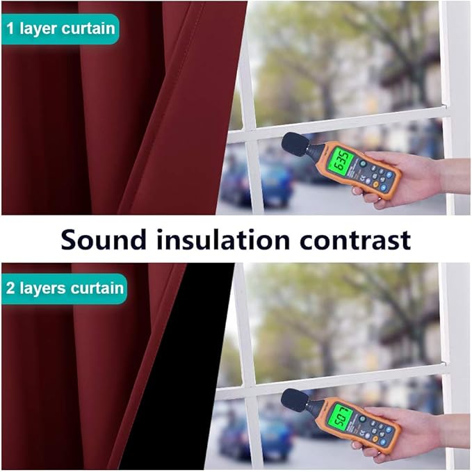 NICETOWN Red 100% Blackout Curtains with Black Liner Backing, Cold Reducing Thermal Insulated Curtains for Living Room, Noise Reducing Drapes, 52 inches x 84 inches Per Panel, Set of 2